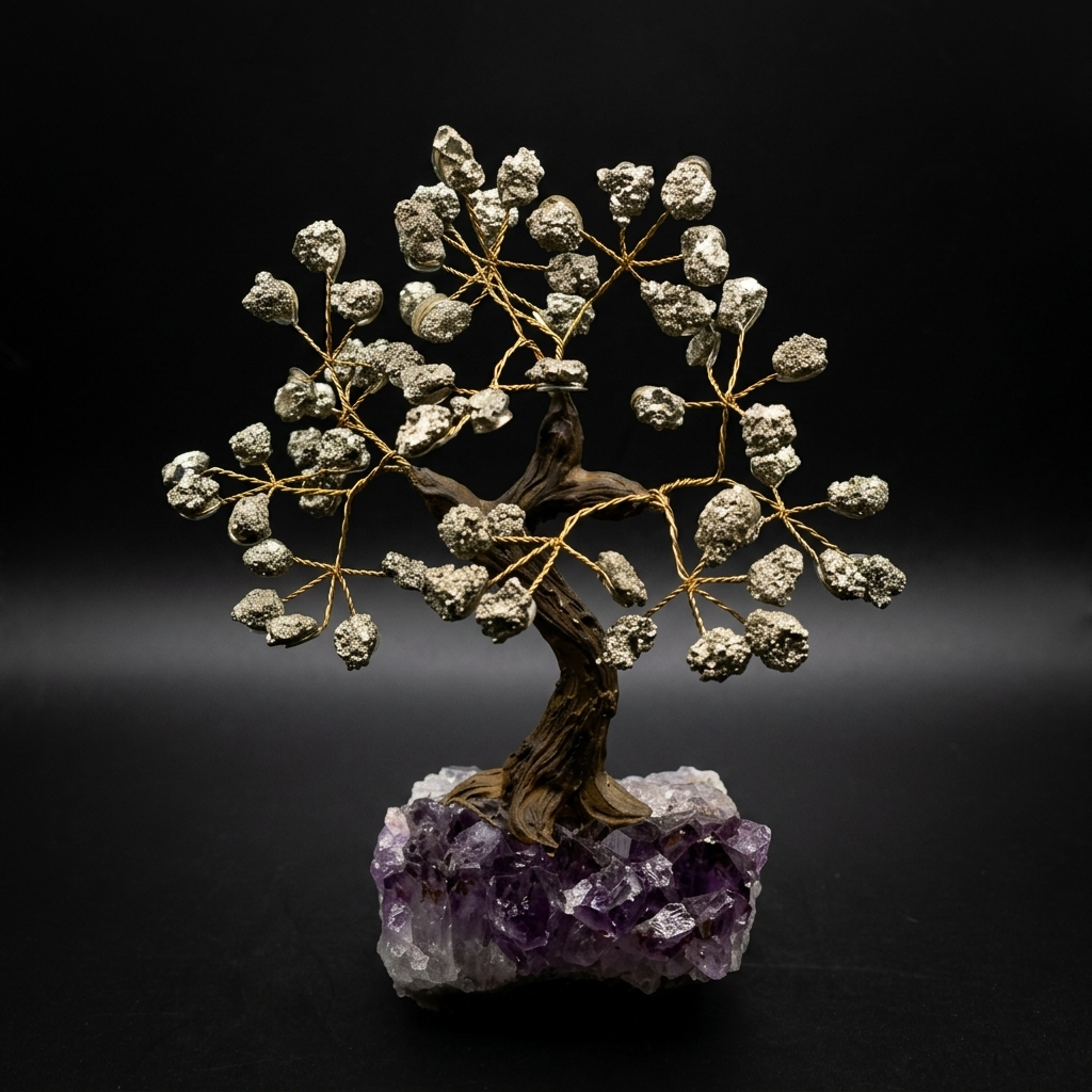 PYRITE and AMETHYST Tree of Life (Handcrafted Sculpture) - Abundance and Mental Calm