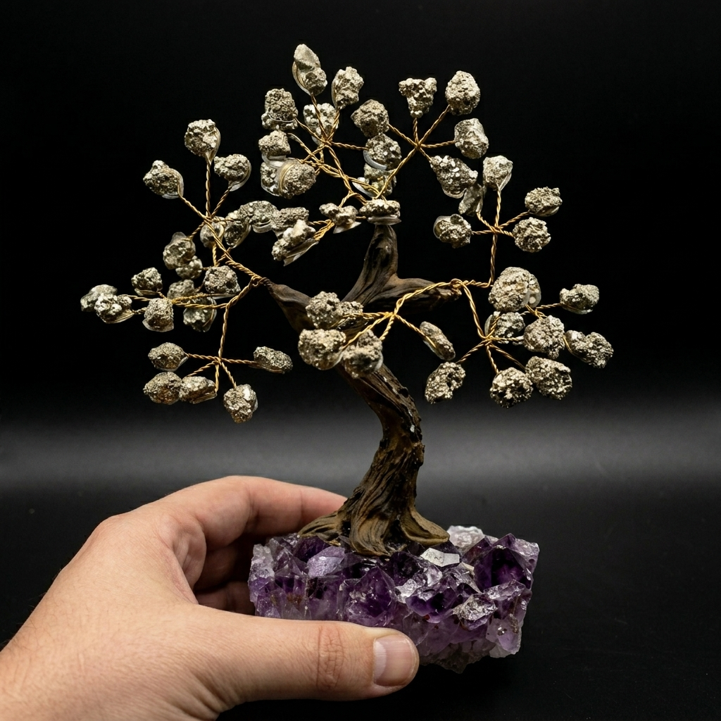 PYRITE and AMETHYST Tree of Life (Handcrafted Sculpture) - Abundance and Mental Calm