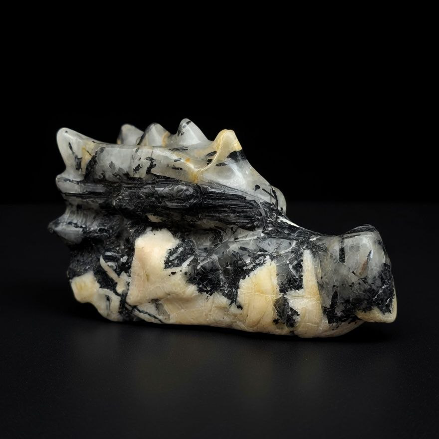 Cabeza de Dragón de Cuarzo Turmalinado - Pieza Única