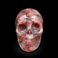 strawberry quartz skull deep red natural crystal carving front view
