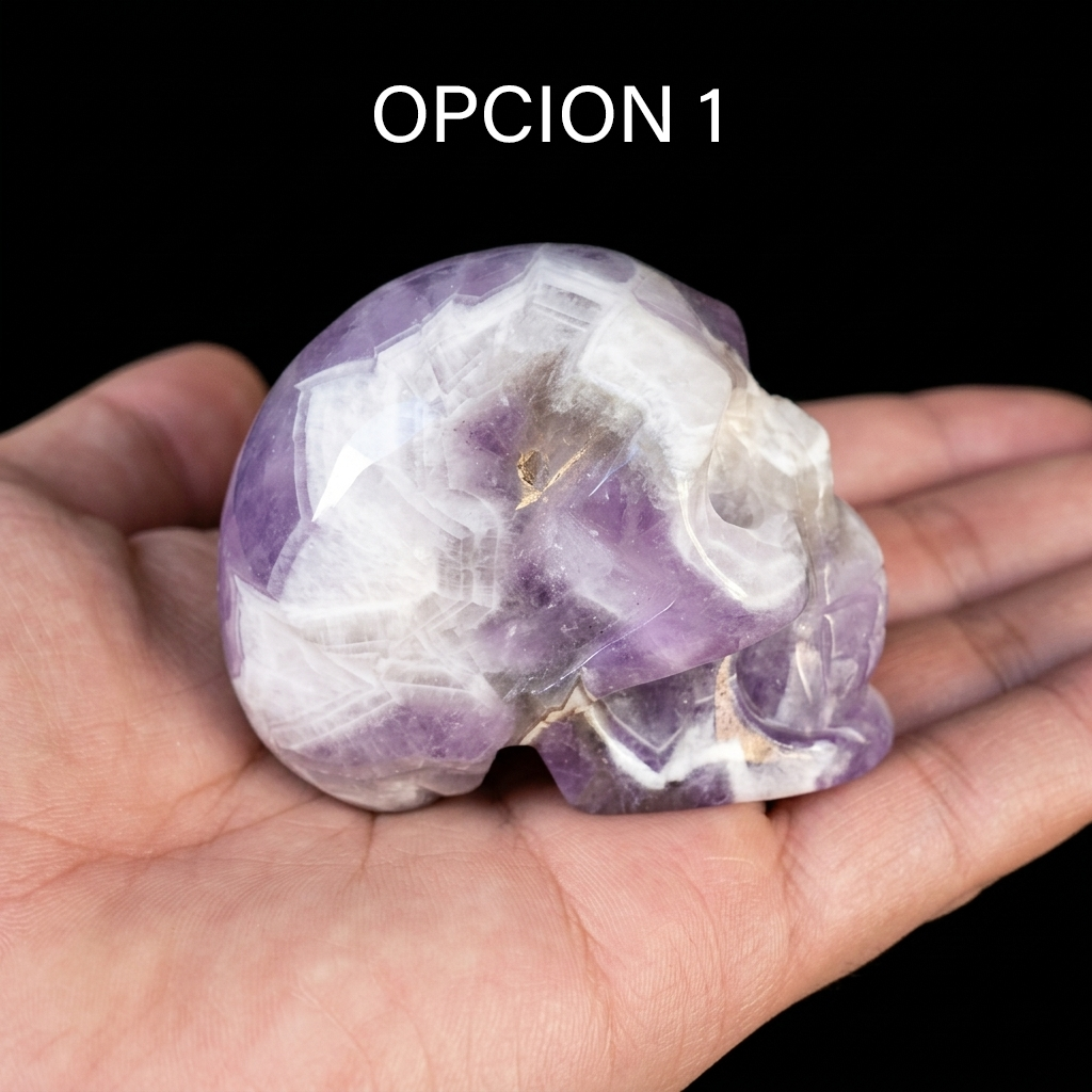 Calaveras de Amatista Chevrón Premium– Talla Única y Veteado Natural Geométrico