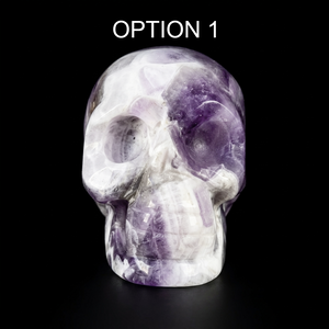 Premium Chevron Amethyst Skulls – Unique Carving and Natural Geometric Veining