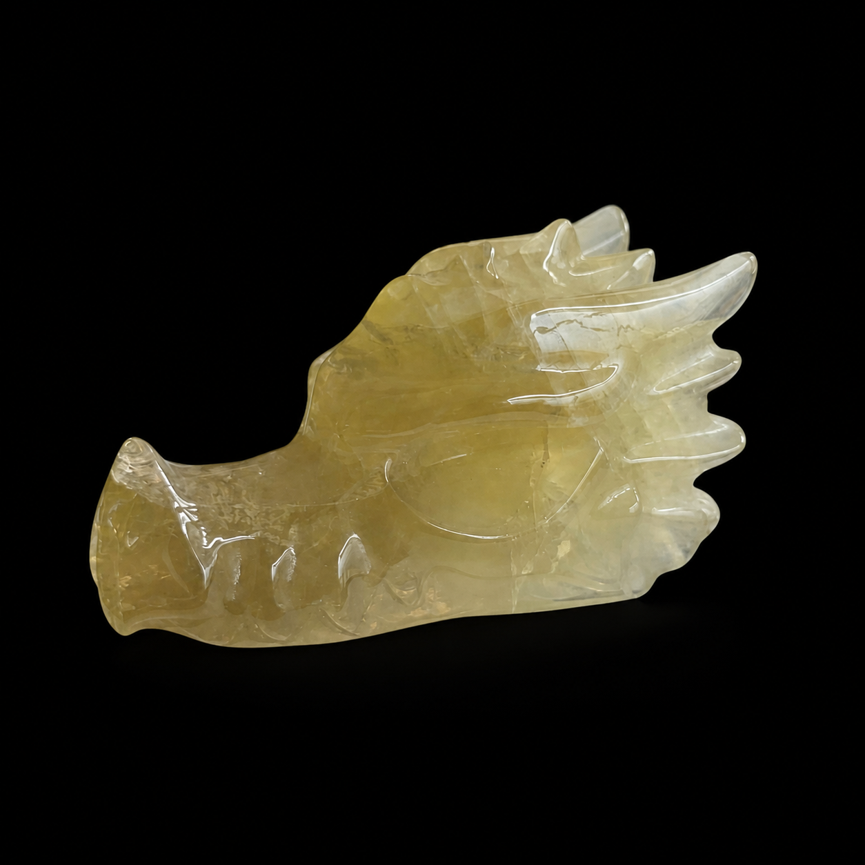 Citrine Dragon Head Carving – Golden Translucent Veining | HeyMiner