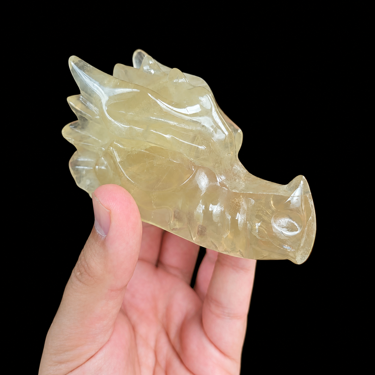 Citrine Dragon Head Carving – Golden Translucent Veining | HeyMiner