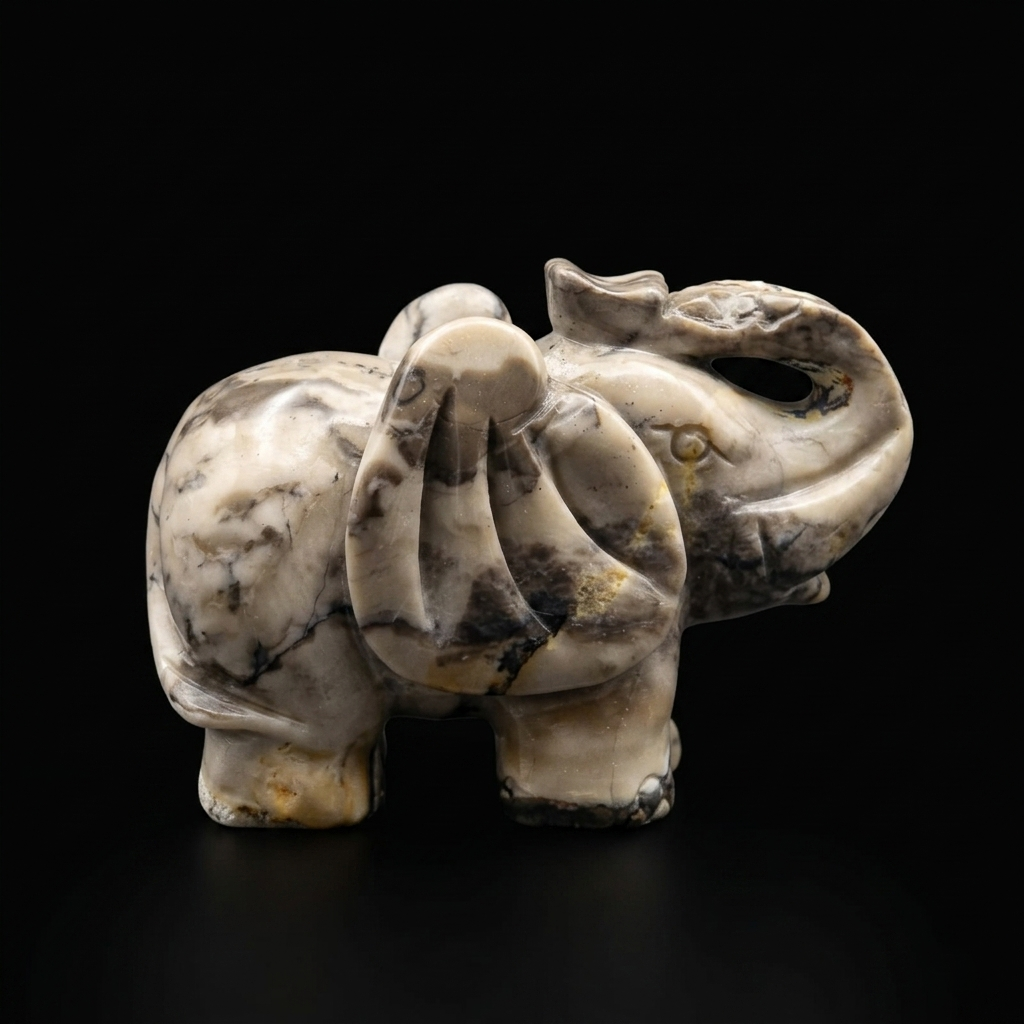 VOLCANIC AGATE (Hand-Carved Elephant) – High Contrast with Natural Matrix | HeyMiner