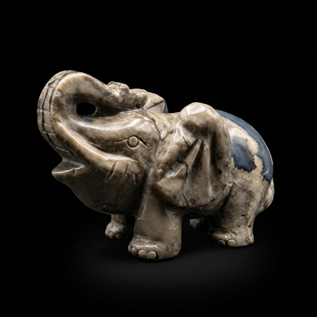 VOLCANIC AGATE ELEPHANT (Hand-Carved) – Natural Druzy & UV Reactive | HeyMiner