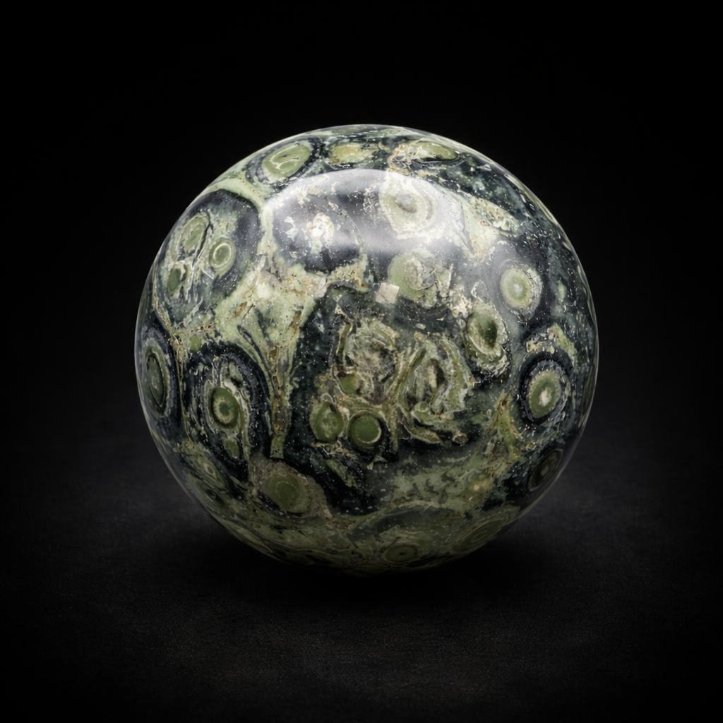 Esfera de Jaspe Kambaba (Mineral Natural) - Patrón Orbicular Exclusivo