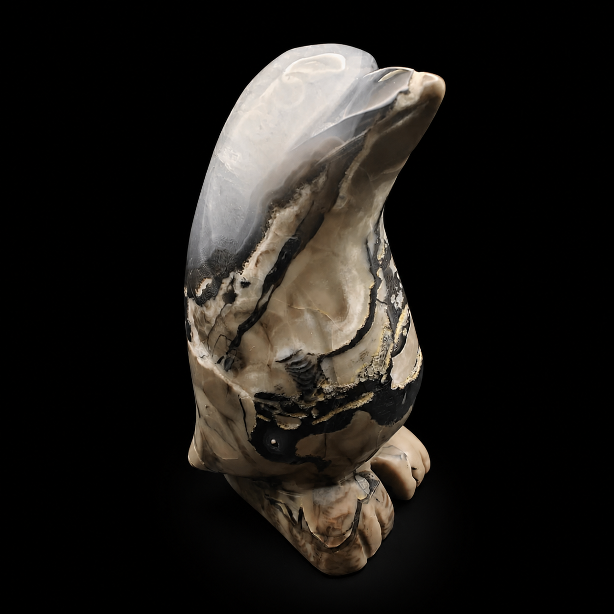 Volcanic Agate Penguin Carving – UV Reactive 476g Unique Piece | HeyMiner
