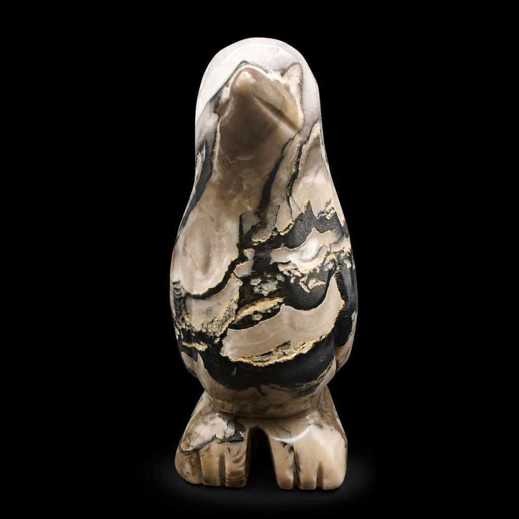 Volcanic Agate Penguin Carving – UV Reactive 476g Unique Piece | HeyMiner