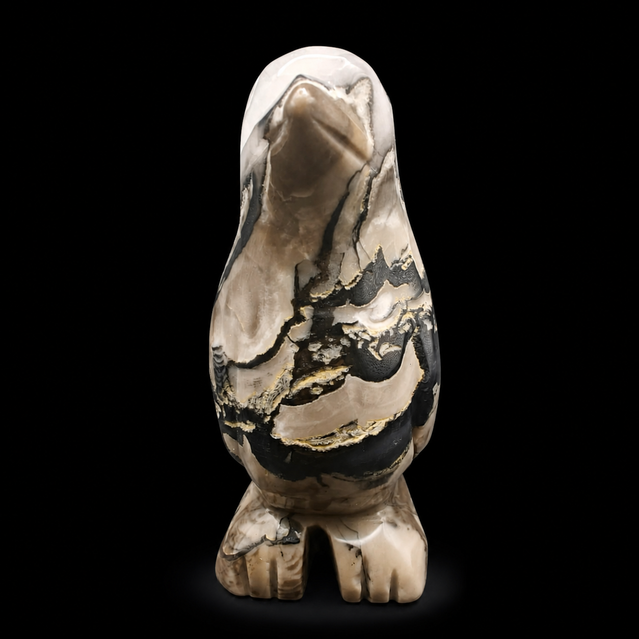 Volcanic Agate Penguin Carving – UV Reactive 476g Unique Piece | HeyMiner