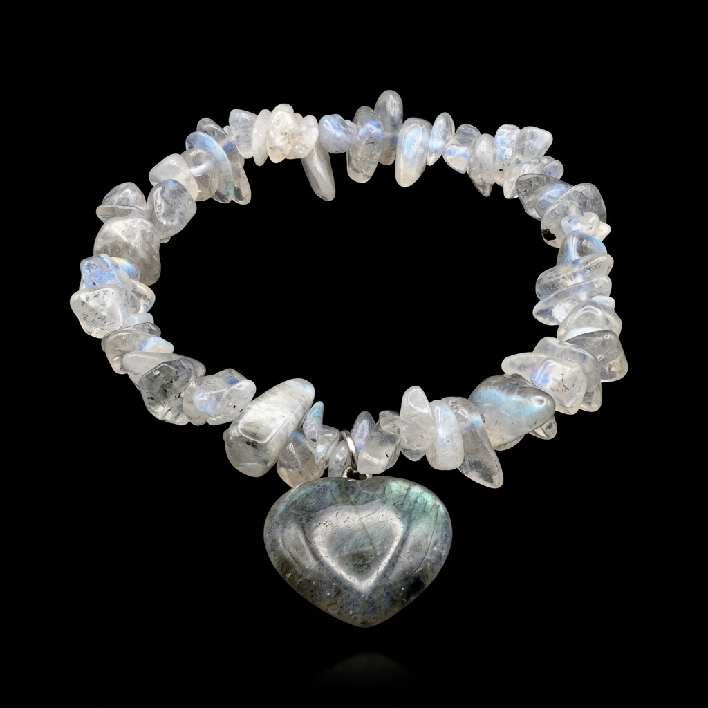 Natural Stone Bracelet with Heart Pendant