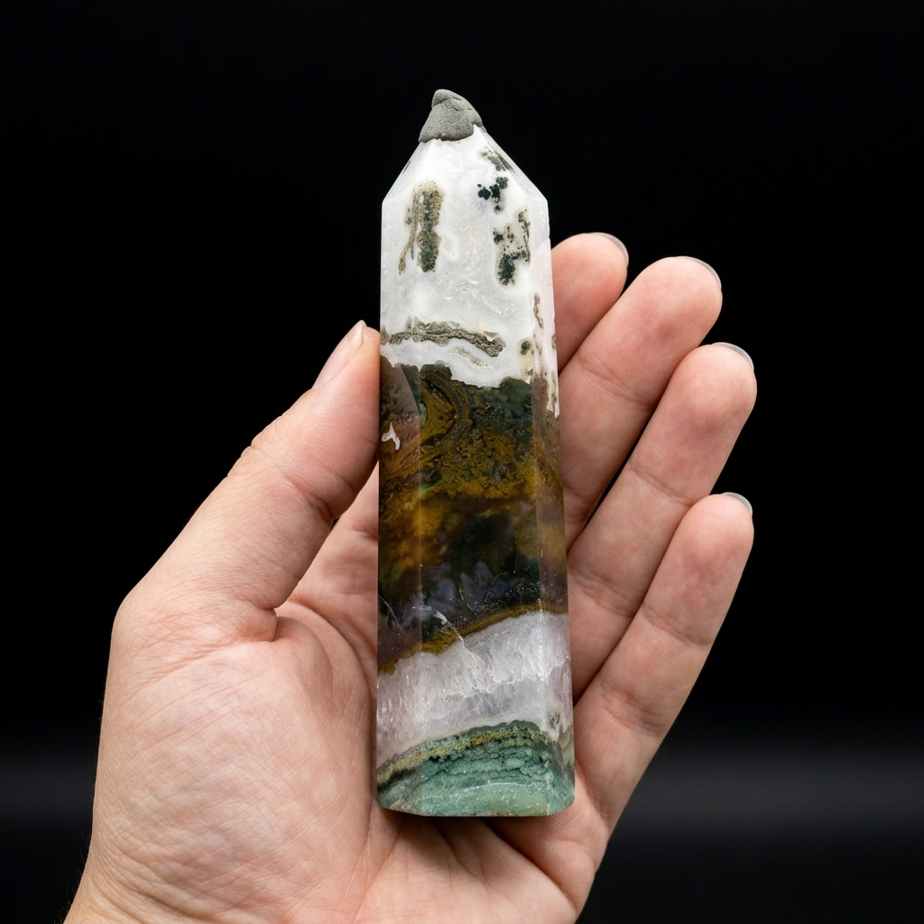 Premium Moss Agate Point (Wand Format)