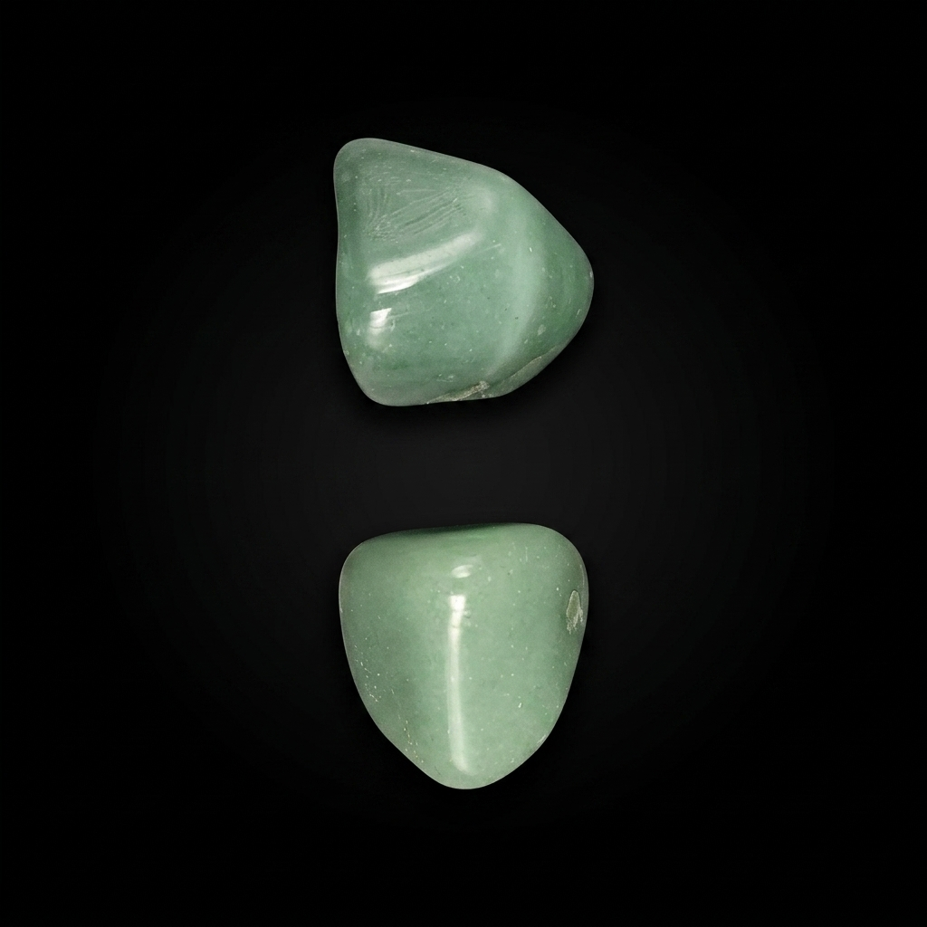Smooth, polished small Green Aventurine tumble stones with distinct natural green hues and subtle inclusions, against a dark background