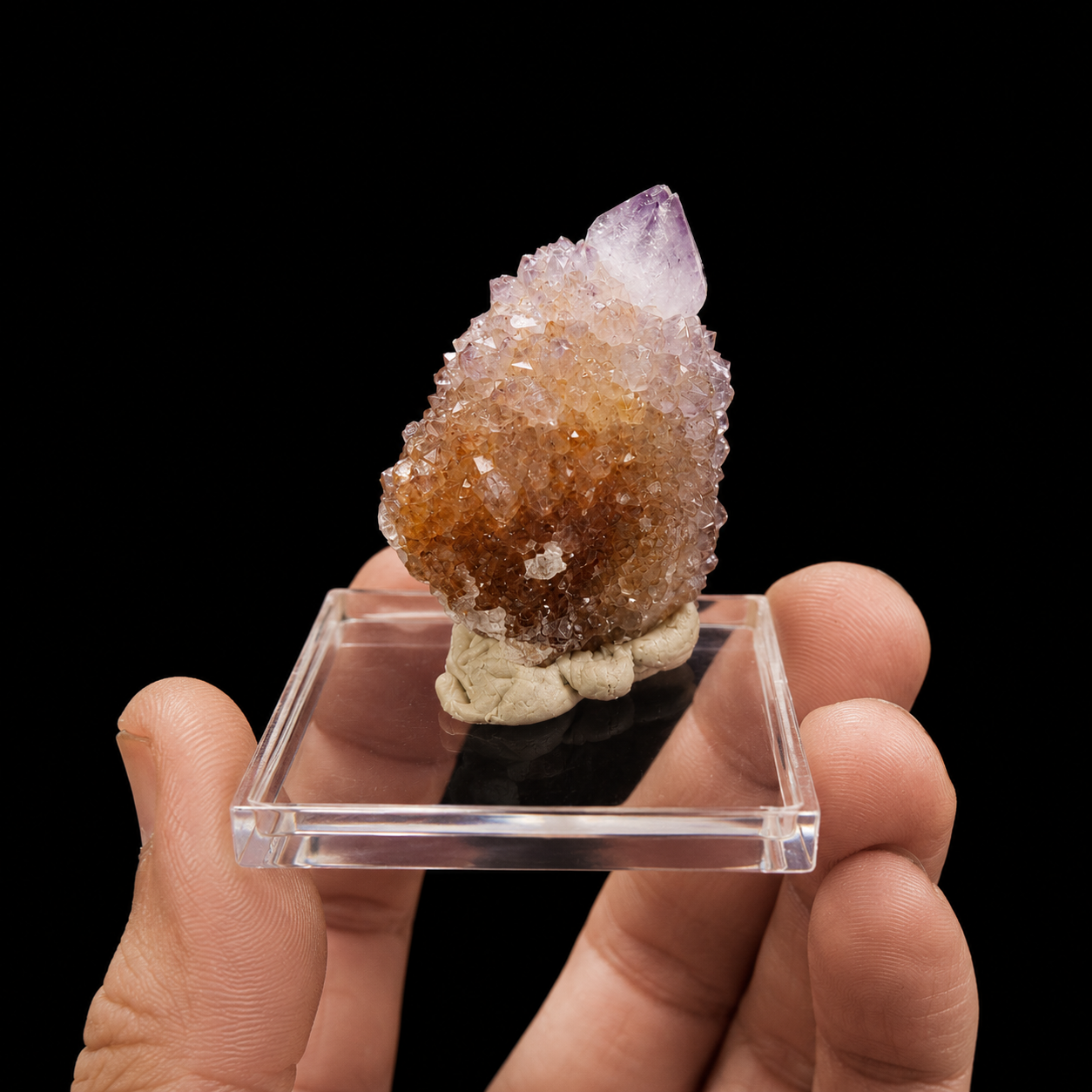 Spirit Amethyst crystal in cactus formation with unique radiance, a detailed specimen by HeyMiner.Pic4Hand