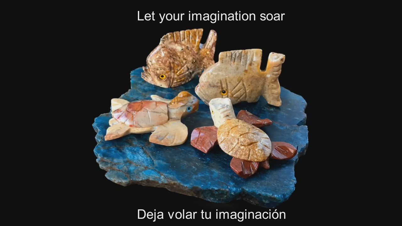Apatite & Steatite Marine Animal Carving Lot – Fish & Turtle Display Piece | HeyMiner